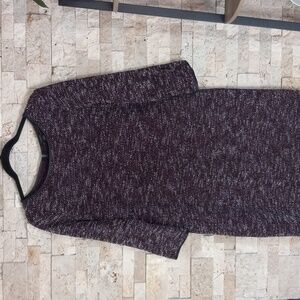 Ann Taylor Womens Marled Burgandy White 3/4 Sleeve Back Zip Dress Sz M